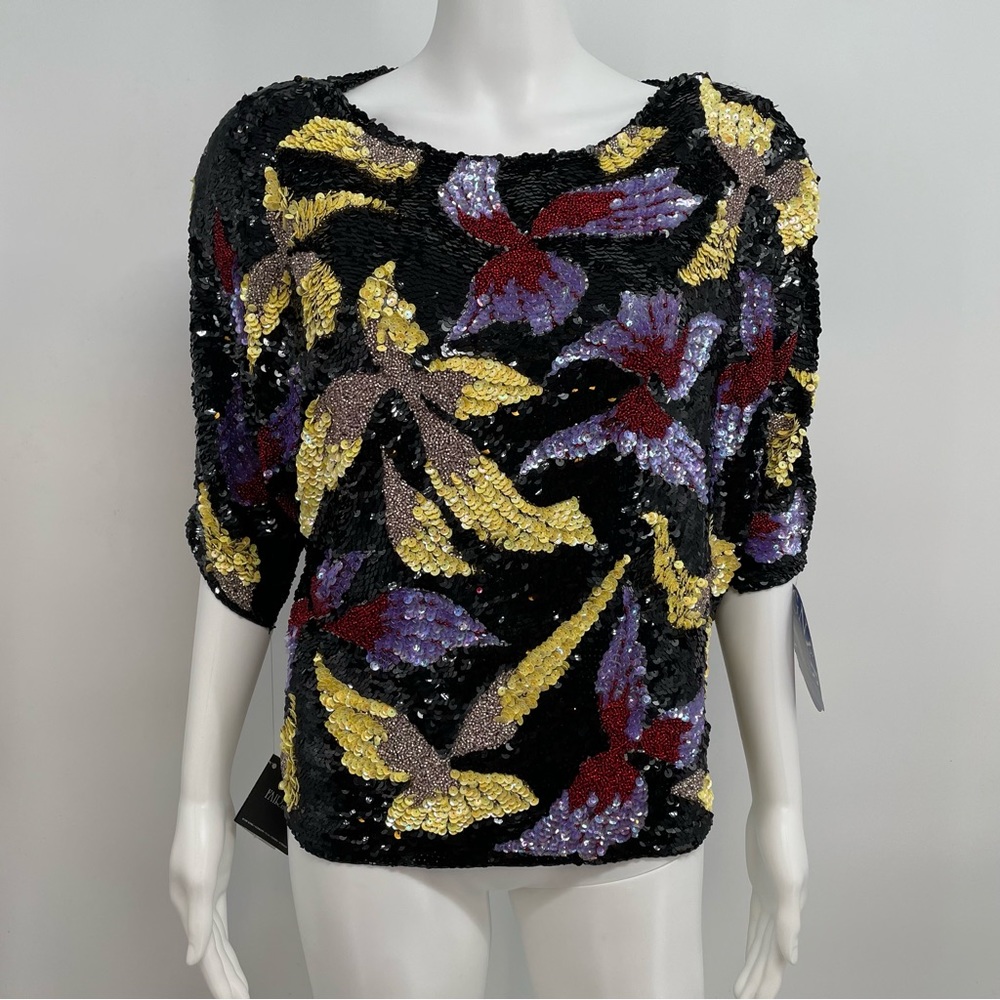 Fairlady Designer Collection Blouse Women’s M All Over Beaded Sequins Silk New